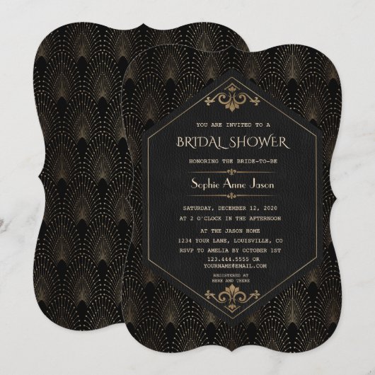 Royal Gold Great Gatsby Art Deco Vrijgezellenfeest Kaart (Voorkant / Achterkant)