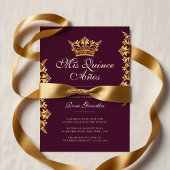 Royal Gold Leaf Crown Elegant Burgundy Quinceañera Kaart