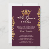 Royal Gold Leaf Crown Elegant Burgundy Quinceañera Kaart (Voorkant)