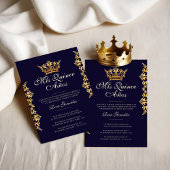 Royal Gold Leaf Crown Elegant Navy Quinceañera Kaart
