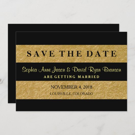Royal Gold Leaf Stripes Wedding SAVE DE DATUM Save The Date (Voorkant / Achterkant)
