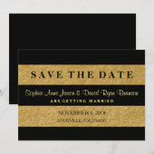 Royal Gold Leaf Stripes Wedding SAVE DE DATUM The Date (Voorkant / Achterkant)