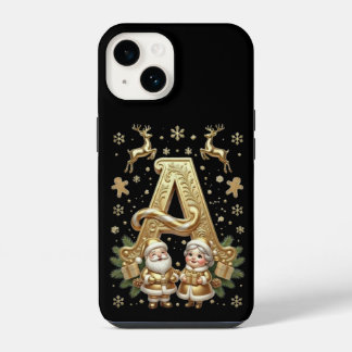 Royal Gold Letter A Luxury Black iPhone 14 Tough  Hoesje