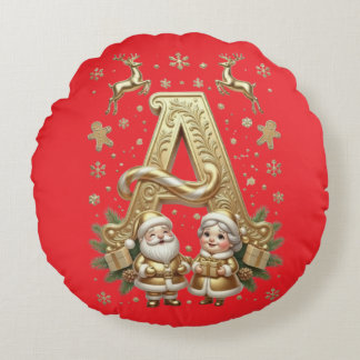 Royal Gold Letter A Luxury Red Round Throw Pillow Rond Kussen