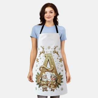 Royal Gold Letter A Luxury Unisex Holiday Apron Schort