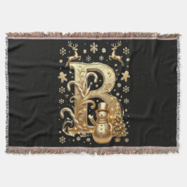 Royal Gold Letter B Luxury Snowman Sherpa Blanket Deken