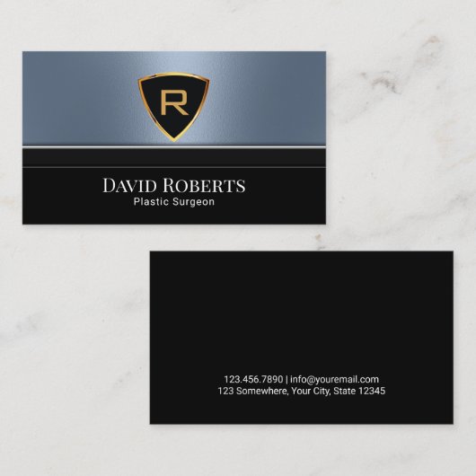 Royal Gold Logo Plastic Surgeon Blue Metal Visitekaartje (Voorkant / Achterkant)