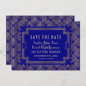 Royal Gold Navy Blue Great Gatsby 20s Wedding Save The Date (Voorkant / Achterkant)