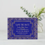 Royal Gold Navy Blue Great Gatsby 20s Wedding Save The Date (Staand voorkant)
