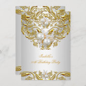 Royal Gold op White Pearl Elegant Birthday Party Kaart (Voorkant / Achterkant)