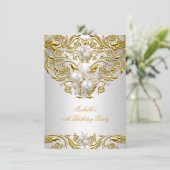 Royal Gold op White Pearl Elegant Birthday Party Kaart (Staand voorkant)
