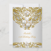 Royal Gold op White Pearl Elegant Birthday Party Kaart (Voorkant)