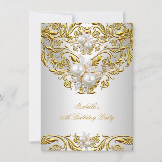 Royal Gold op White Pearl Elegant Birthday Party Kaart (Voorkant)