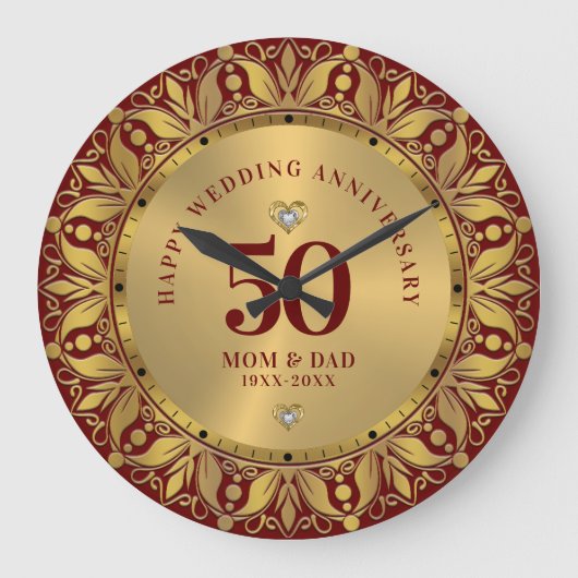 Royal Gold Ornamental Lijst Bruiloft Jubileum Grote Klok (Voorkant)