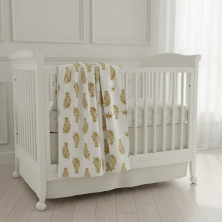 Royal Gold Palm & Crown Pattern Custom Sherpa Baby Deken