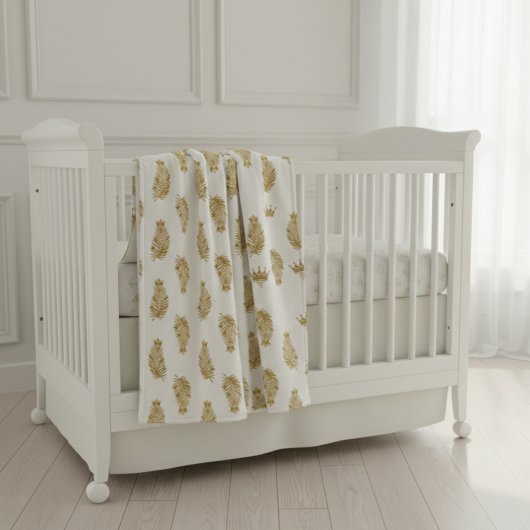 Royal Gold Palm & Crown Pattern Custom Sherpa Baby Deken