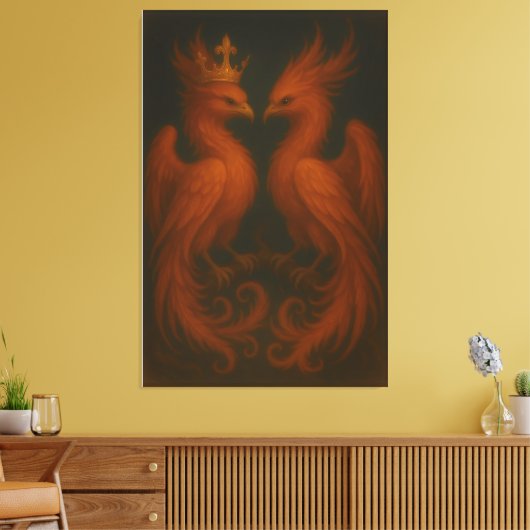 Royal Gold Phoenix Pair · Luxury Fine Art Canvas (Insitu (Woonkamer))