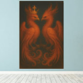 Royal Gold Phoenix Pair · Luxury Fine Art Canvas (Insitu (Houten vloer))
