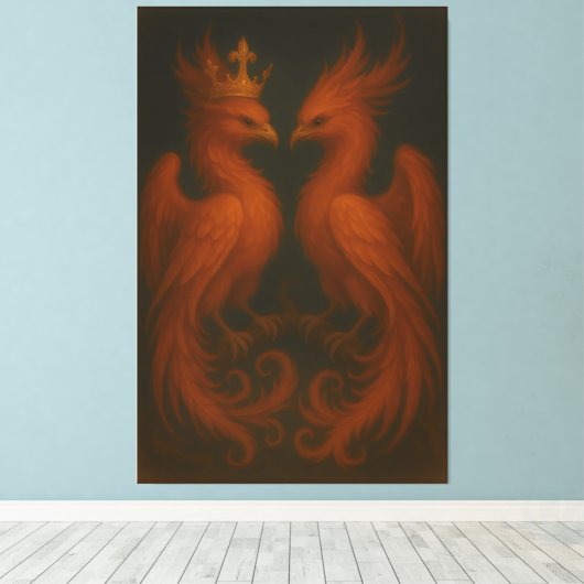 Royal Gold Phoenix Pair · Luxury Fine Art Canvas (Insitu (Houten vloer))