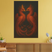 Royal Gold Phoenix Pair · Luxury Fine Art Canvas (Insitu (Woonkamer))