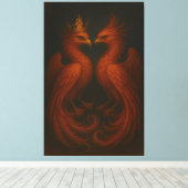 Royal Gold Phoenix Pair · Luxury Fine Art Canvas (Insitu (Houten vloer))