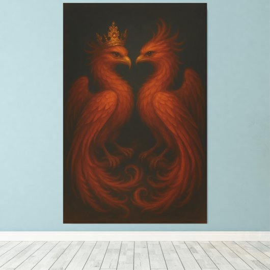 Royal Gold Phoenix Pair · Luxury Fine Art Canvas (Insitu (Houten vloer))