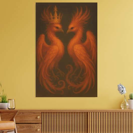 Royal Gold Phoenix Pair · Luxury Fine Art Canvas (Insitu (Woonkamer))