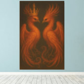 Royal Gold Phoenix Pair · Luxury Fine Art Canvas (Insitu (Houten vloer))
