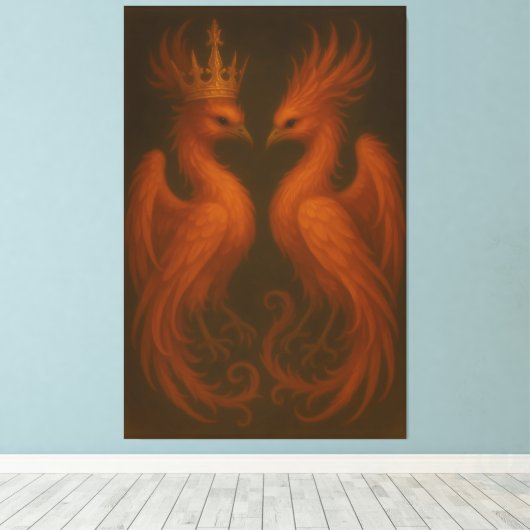 Royal Gold Phoenix Pair · Luxury Fine Art Canvas (Insitu (Houten vloer))