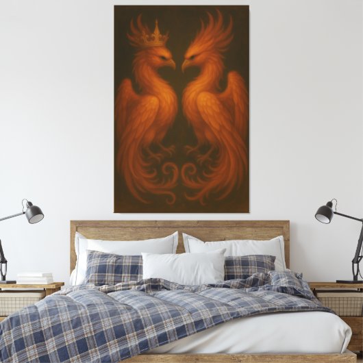 Royal Gold Phoenix Pair · Luxury Fine Art Canvas (Insitu (Slaapkamer))