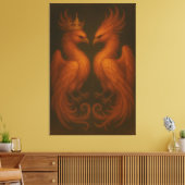 Royal Gold Phoenix Pair · Luxury Fine Art Canvas (Insitu (Woonkamer))