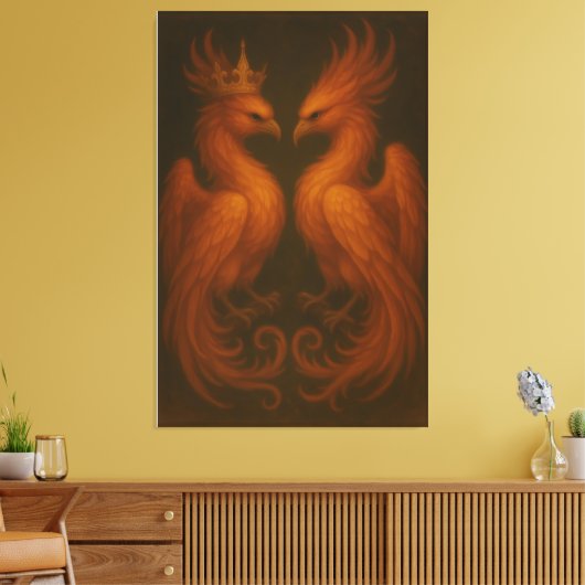 Royal Gold Phoenix Pair · Luxury Fine Art Canvas (Insitu (Woonkamer))
