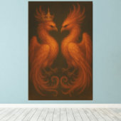Royal Gold Phoenix Pair · Luxury Fine Art Canvas (Insitu (Houten vloer))