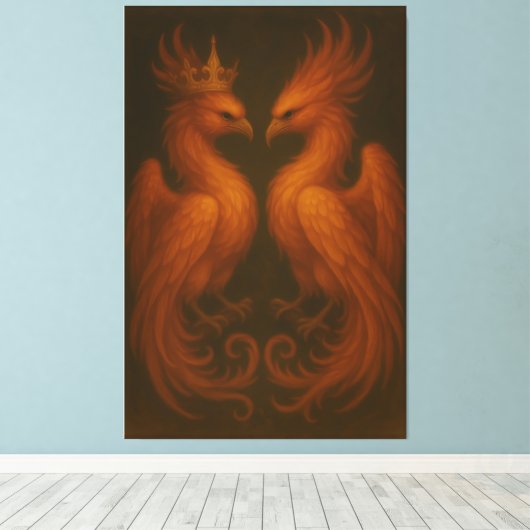Royal Gold Phoenix Pair · Luxury Fine Art Canvas (Insitu (Houten vloer))