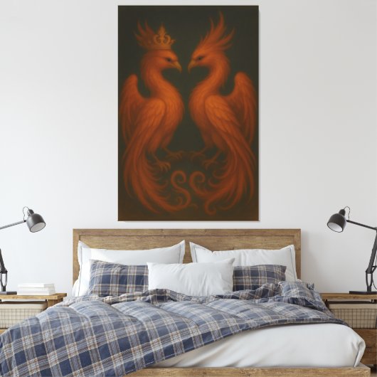 Royal Gold Phoenix Pair · Luxury Fine Art Canvas (Insitu (Slaapkamer))