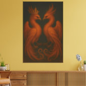 Royal Gold Phoenix Pair · Luxury Fine Art Canvas (Insitu (Woonkamer))