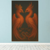 Royal Gold Phoenix Pair · Luxury Fine Art Canvas (Insitu (Houten vloer))