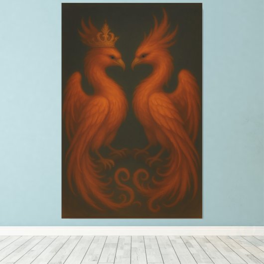 Royal Gold Phoenix Pair · Luxury Fine Art Canvas (Insitu (Houten vloer))