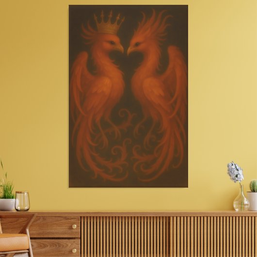 Royal Gold Phoenix Pair · Luxury Fine Art Canvas (Insitu (Woonkamer))