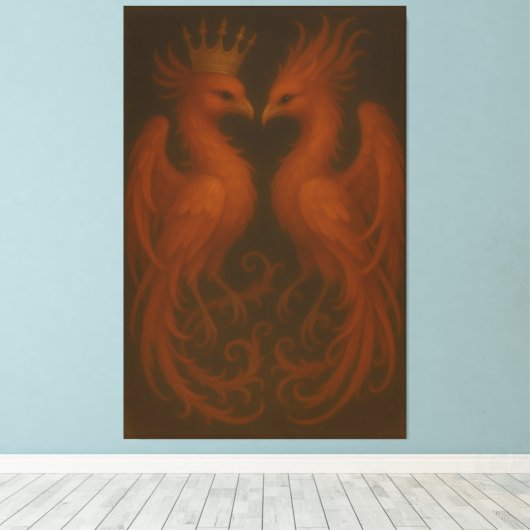 Royal Gold Phoenix Pair · Luxury Fine Art Canvas (Insitu (Houten vloer))