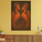 Royal Gold Phoenix Pair · Luxury Fine Art Canvas (Insitu (Woonkamer))