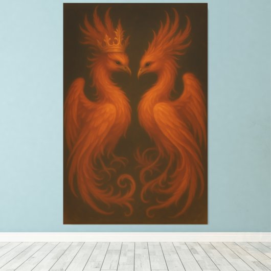 Royal Gold Phoenix Pair · Luxury Fine Art Canvas (Insitu (Houten vloer))