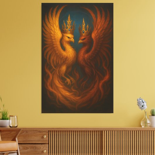 Royal Gold Phoenix Pair · Luxury Fine Art Canvas (Insitu (Woonkamer))