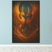 Royal Gold Phoenix Pair · Luxury Fine Art Canvas (Insitu (Houten vloer))