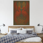 Royal Gold Phoenix Pair · Luxury Fine Art Canvas (Insitu (Slaapkamer))