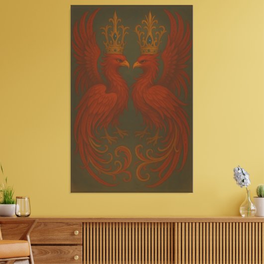 Royal Gold Phoenix Pair · Luxury Fine Art Canvas (Insitu (Woonkamer))