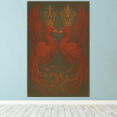 Royal Gold Phoenix Pair · Luxury Fine Art Canvas (Insitu (Houten vloer))