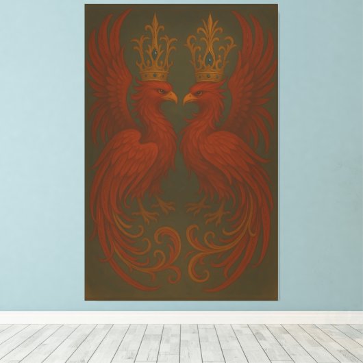 Royal Gold Phoenix Pair · Luxury Fine Art Canvas (Insitu (Houten vloer))
