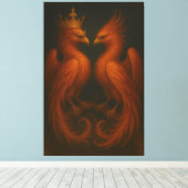 Royal Gold Phoenix Pair · Luxury Fine Art Canvas (Insitu (Houten vloer))