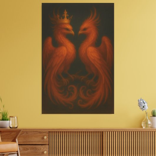 Royal Gold Phoenix Pair · Luxury Fine Art Canvas (Insitu (Woonkamer))